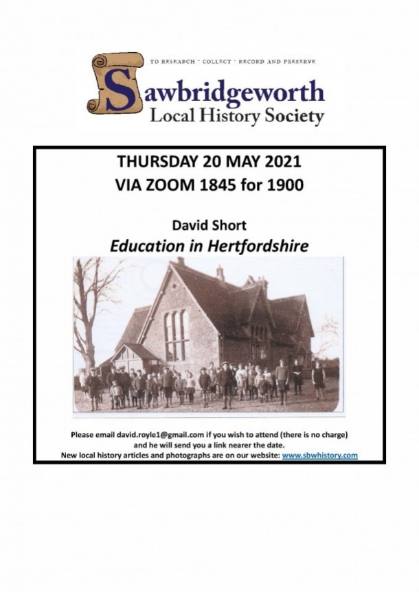 Sawbridgeworth Local History Society - David Short Education via Zoom